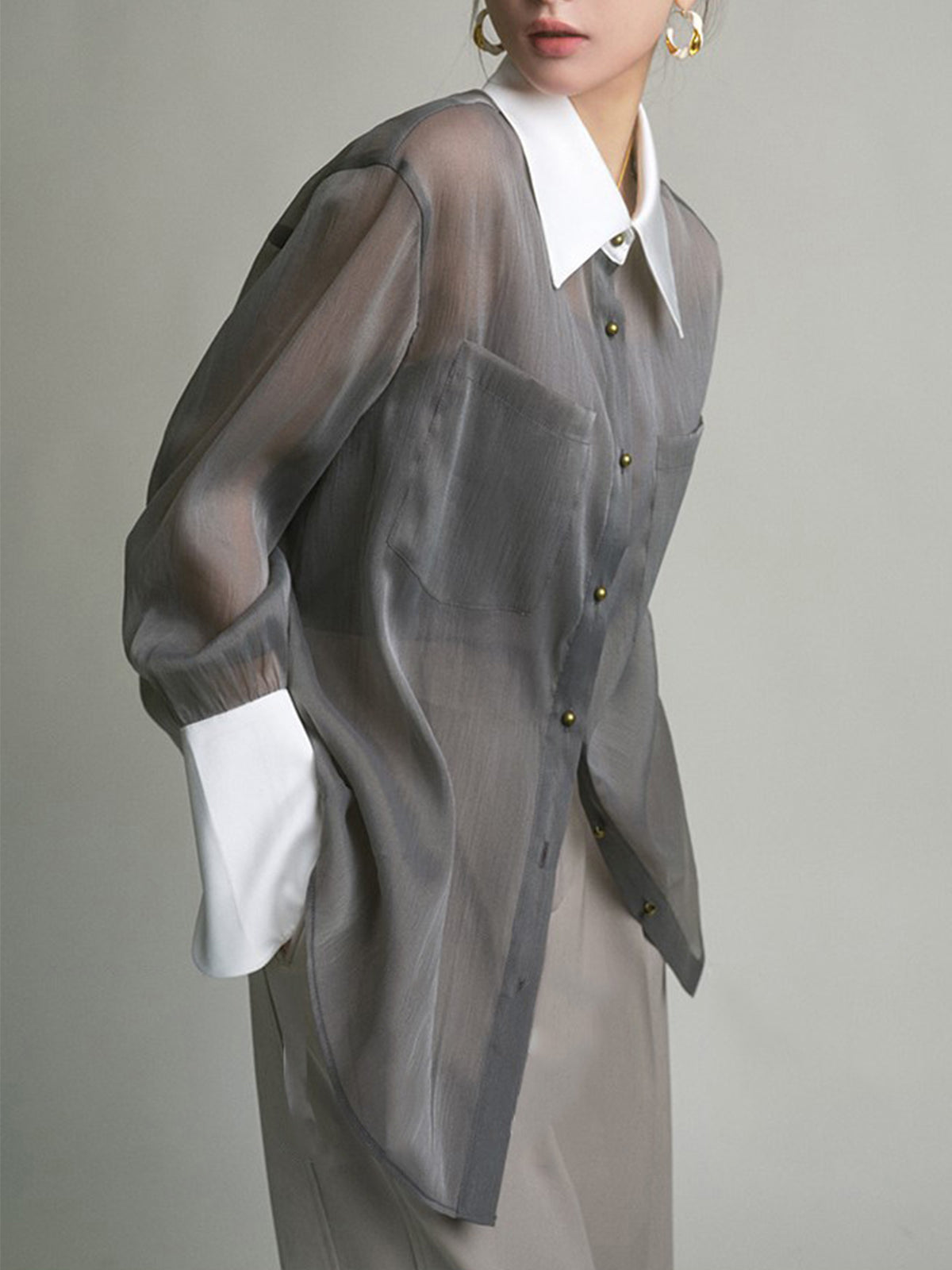 Semi-Sheer Leisure See Through Shirt With Cami Top