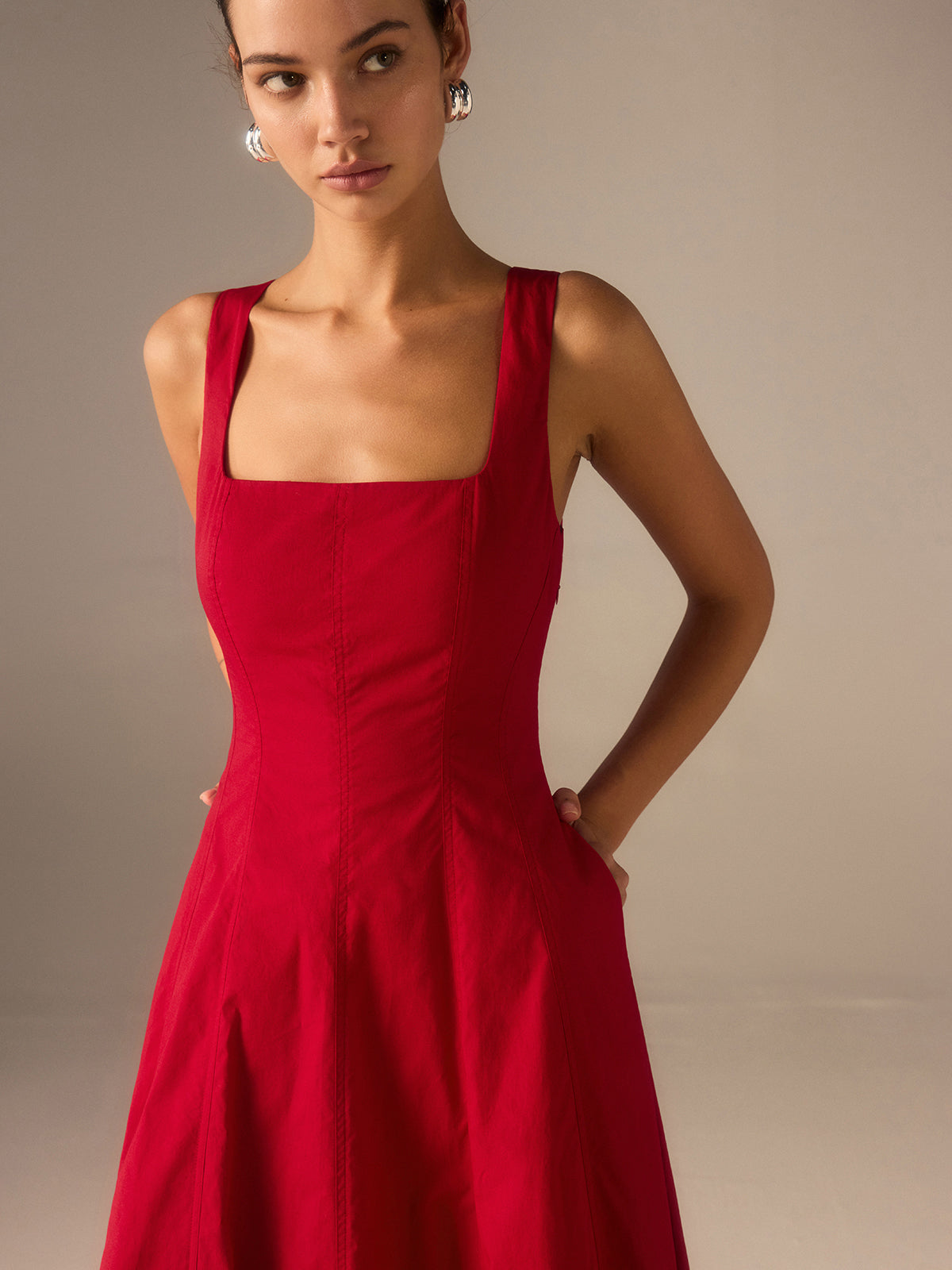 Cotton Maxi Dress with Lace-Up Back