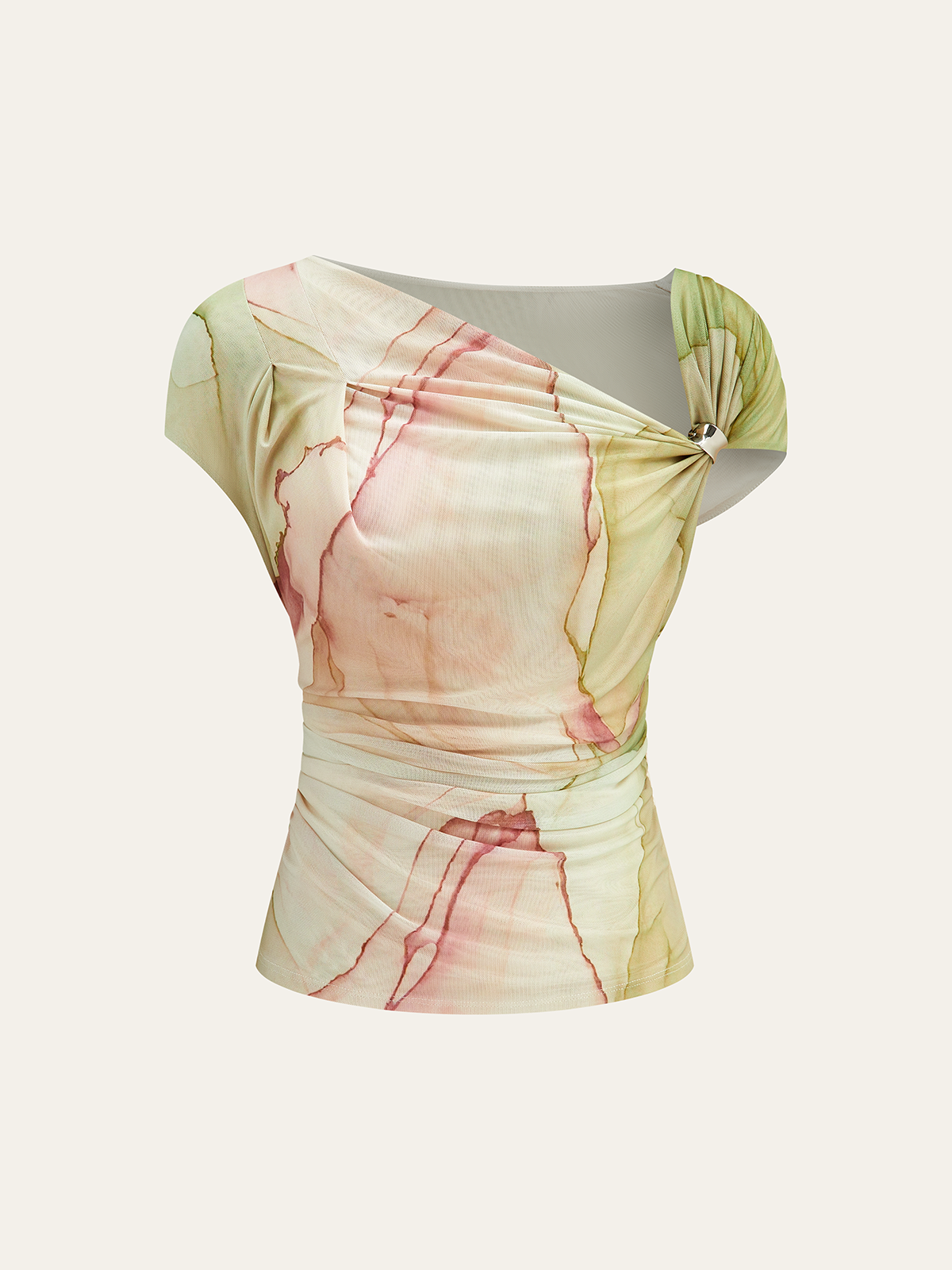 Print Asymmetric Neckline  Top