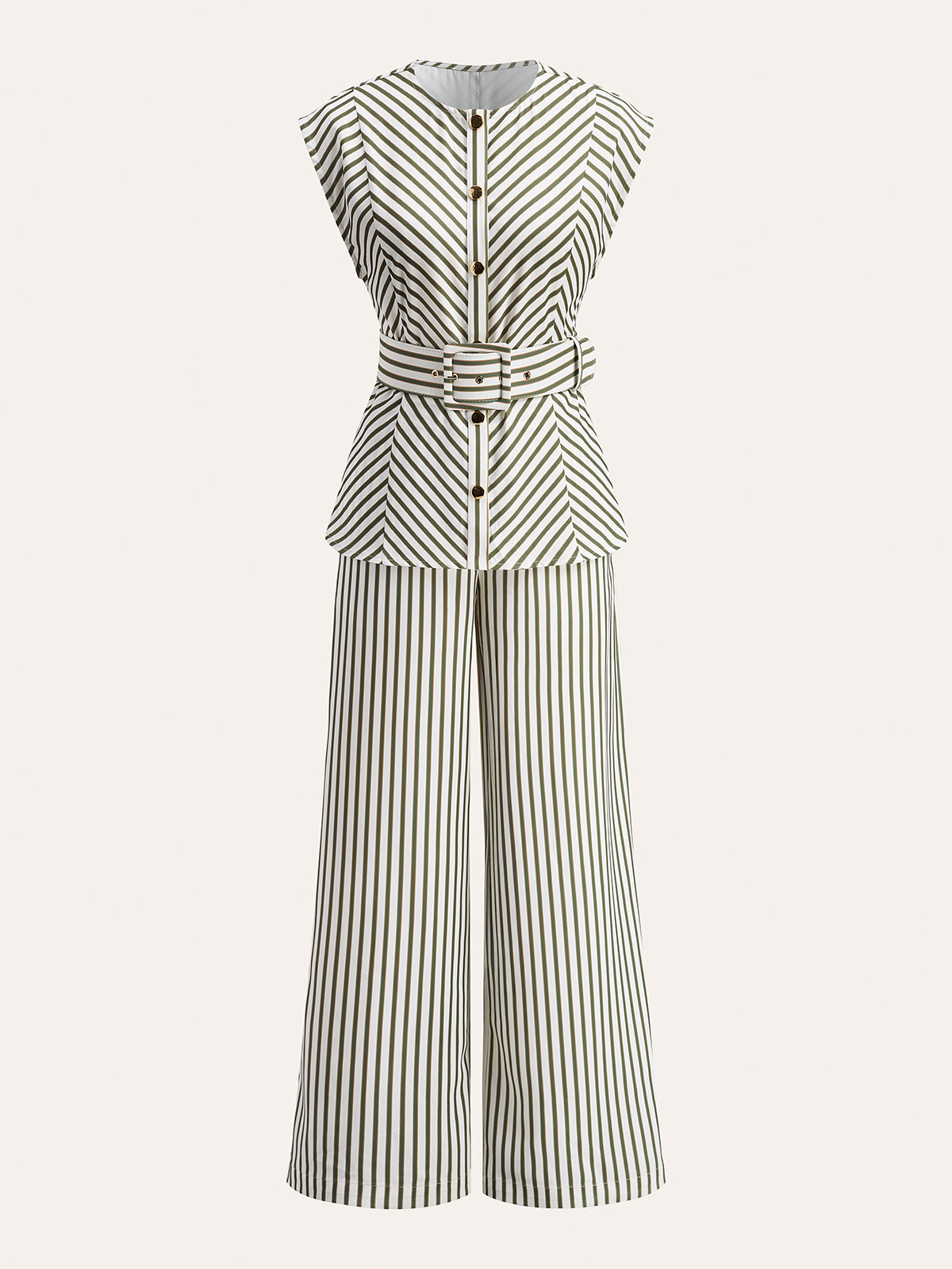 Striped Metal Round-Neck Shirt With Belt