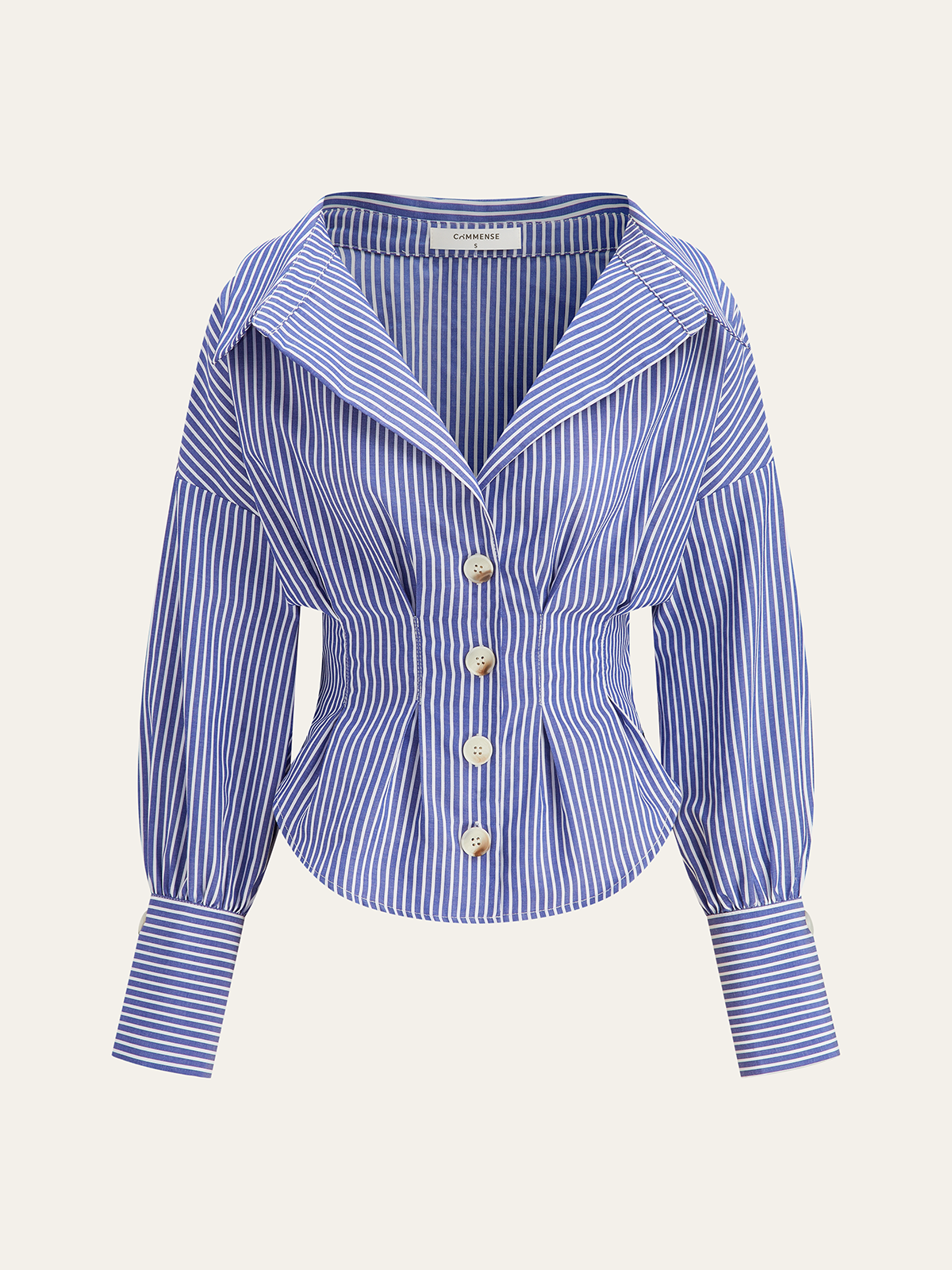 Striped Collared Shirt with Waist-Cinching Design