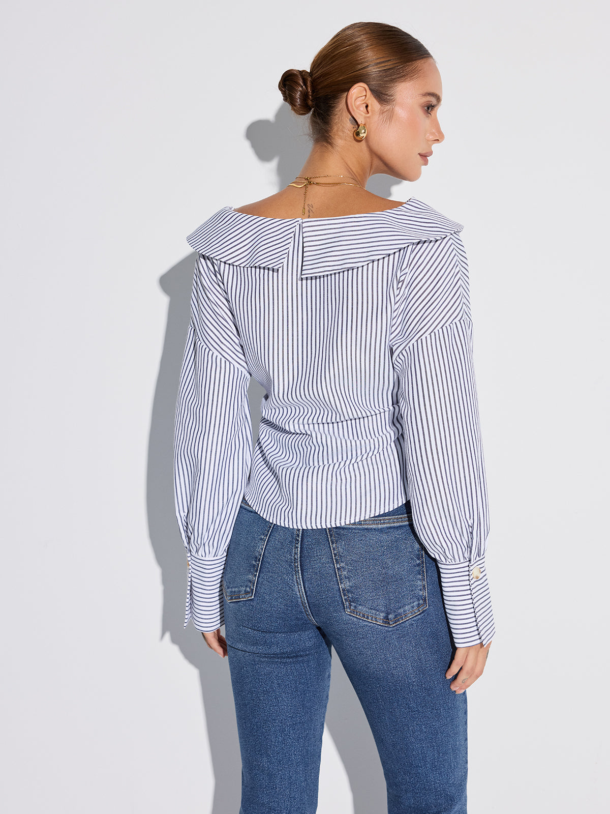 Striped Asymmetrical Placket Button Shirt