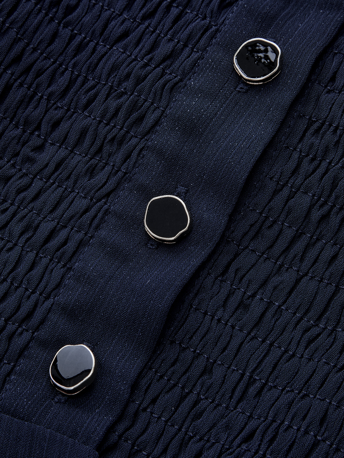 Mesh-Paneled Ruffled Hem Smocked Waist Blouse