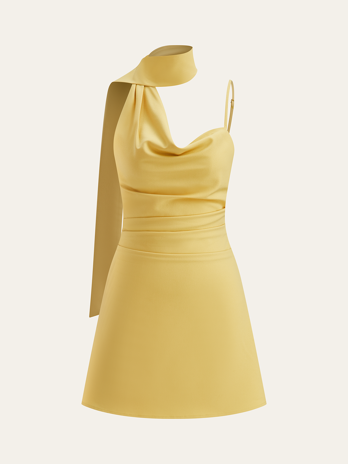 Cowl Neck Mini Dress with Asymmetric Sash Detail